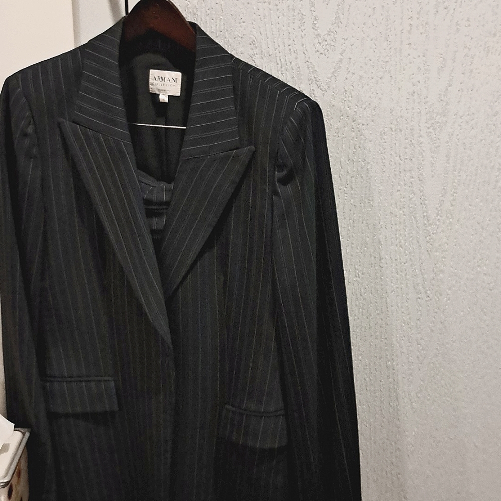Armani Collezione black with white pinstripes skirt suit size 14